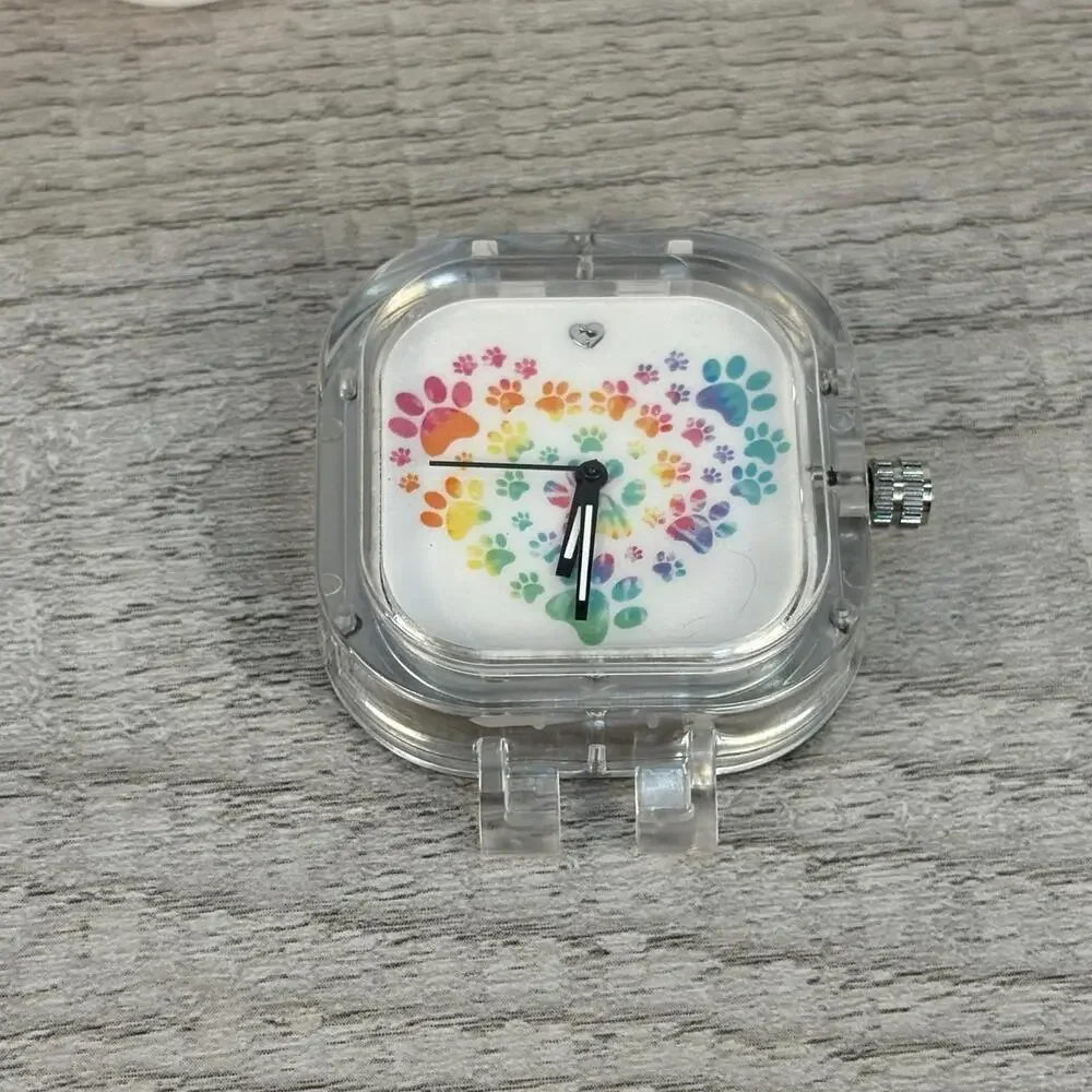Rainbow Paw Print Heart Silicone Watch - White